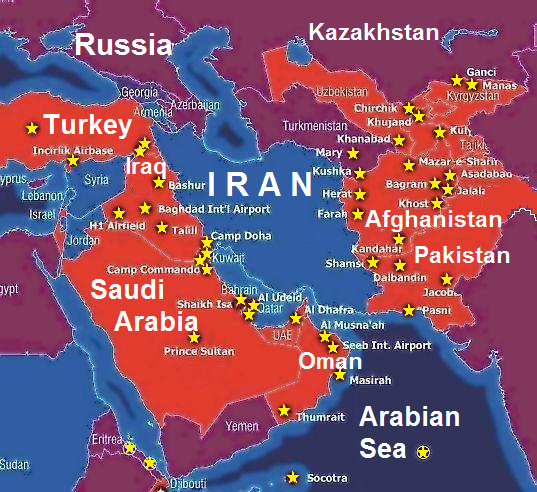 US bases near Iran, as of 2015